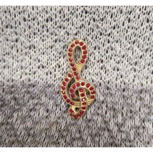 Vintage Treble Clef Garnet Gold tone Music Note Brooch Pin 1.5" Missing 1 stone